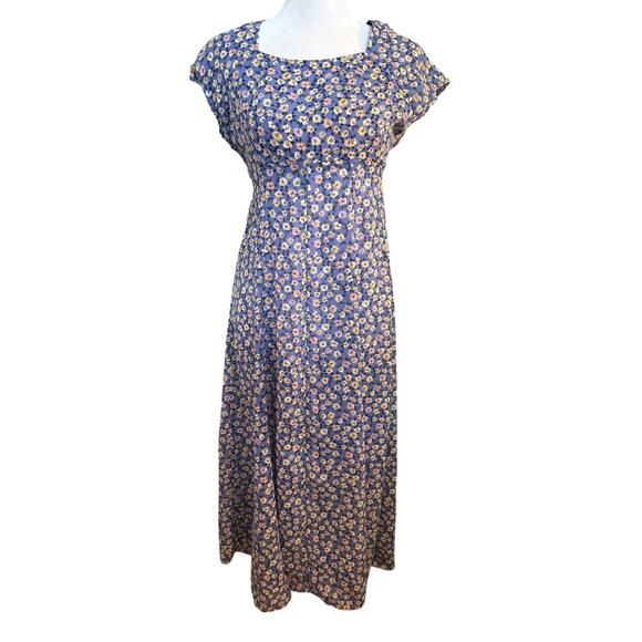 Vintage Fiasco 70’s Floral Blue Zip up Back only to Waist Long Dress.  S - Picture 1 of 11